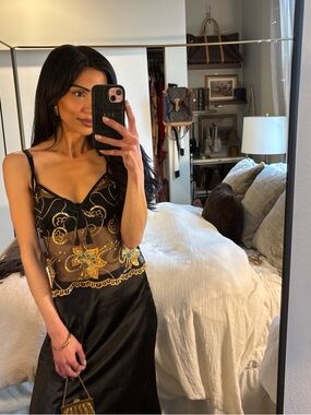 Vintage Noir Sheer Sequin Embroidered Tank | Made in India